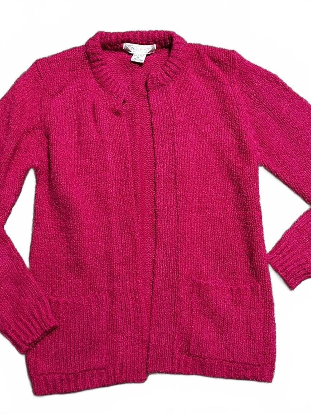 Monarch Knits 90s Pink Fuzzy Plush Cardigan Size M